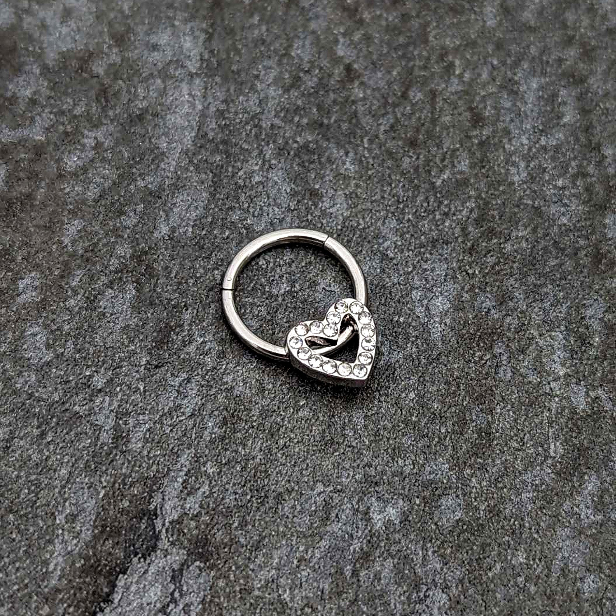 BodyCandy 16G 3/8 Clear Gem Open Heart Valentine Hinged Segment Ring — side view