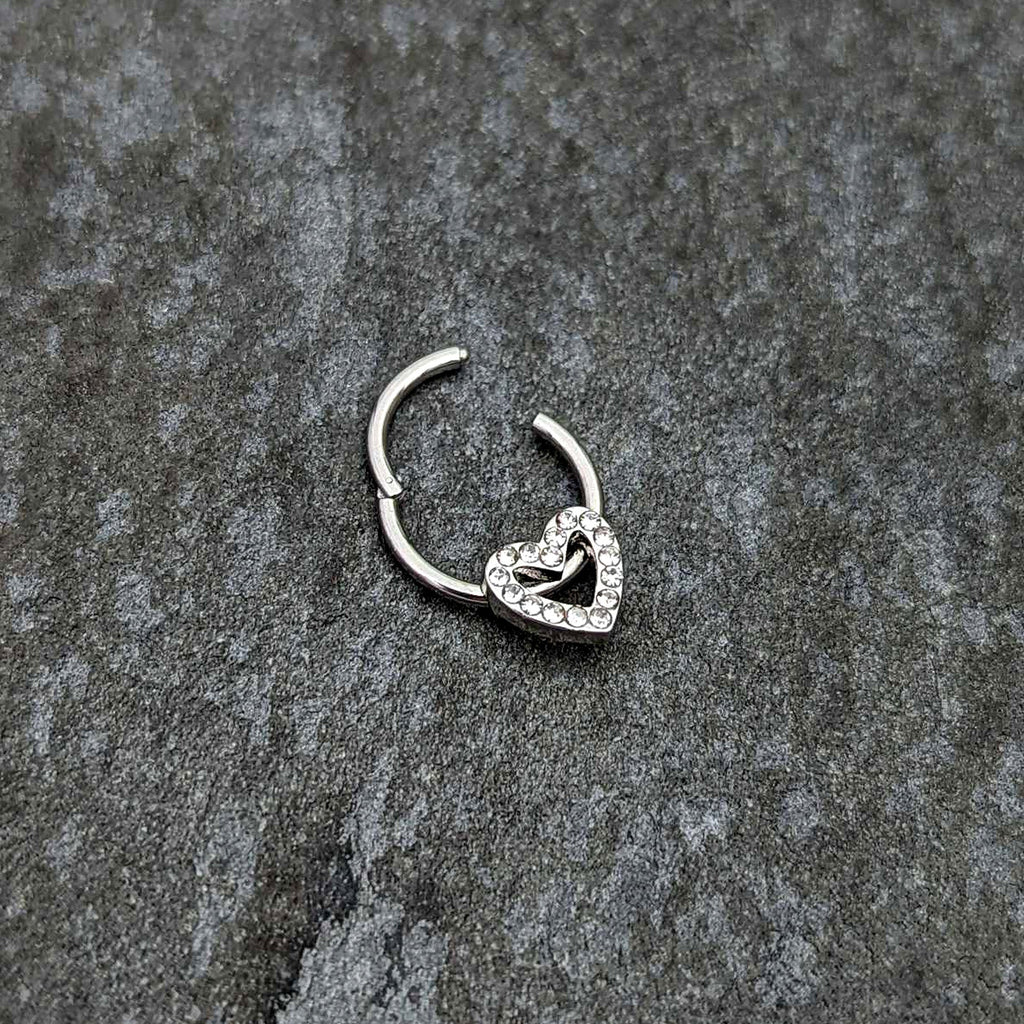 BodyCandy 16G 3/8 Clear Gem Open Heart Valentine Hinged Segment Ring — back view