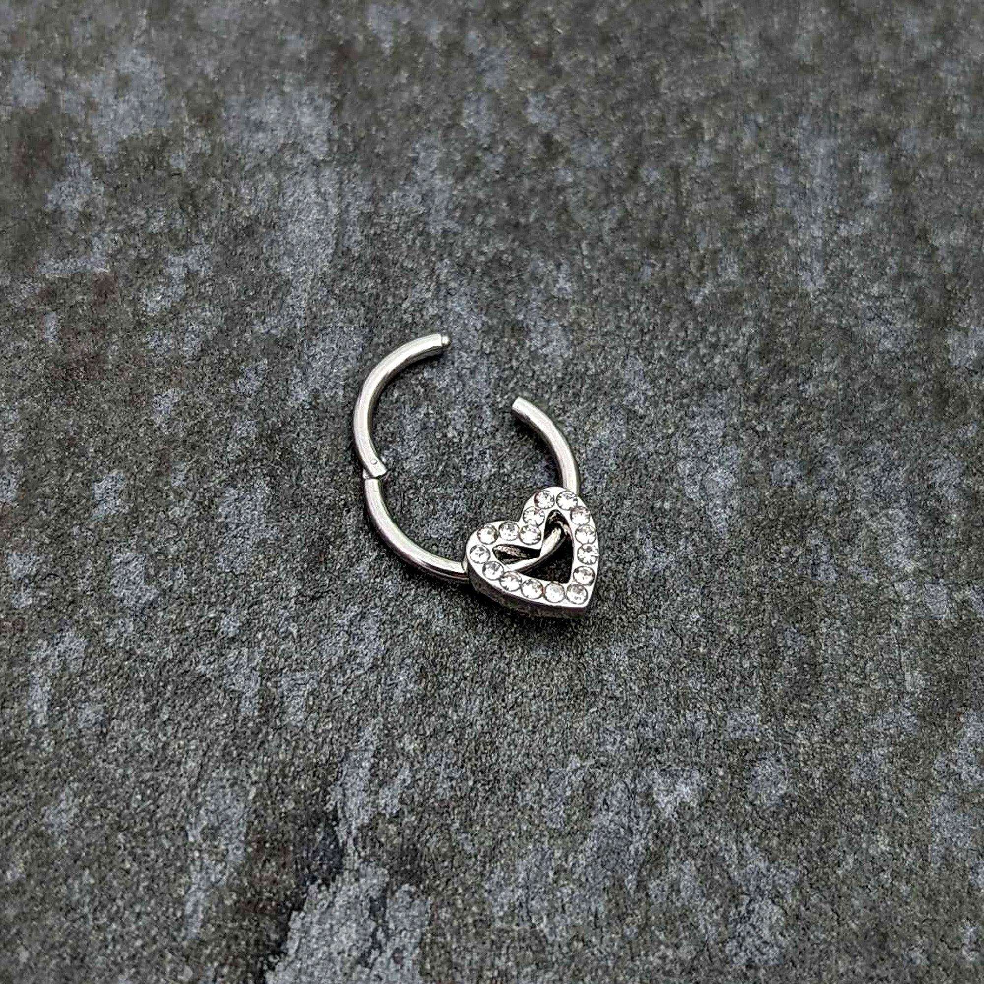 BodyCandy 16G 3/8 Clear Gem Open Heart Valentine Hinged Segment Ring — back view