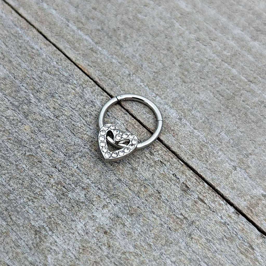 BodyCandy 16G 3/8 Clear Gem Open Heart Valentine Hinged Segment Ring — alternative angle