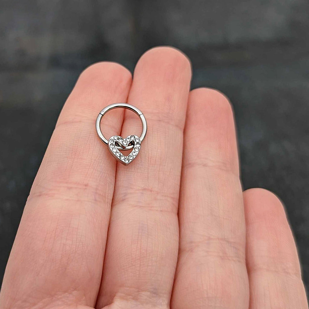 BodyCandy 16G 3/8 Clear Gem Open Heart Valentine Hinged Segment Ring — size reference