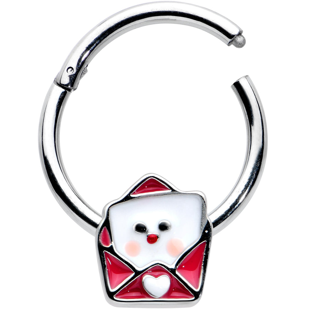 BodyCandy 16G 3/8 Sweet Love Letter Valentine Hinged Segment Ring — detail close-up