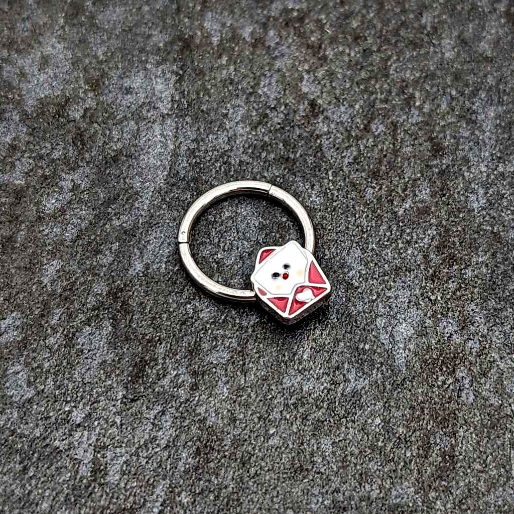 BodyCandy 16G 3/8 Sweet Love Letter Valentine Hinged Segment Ring — side view