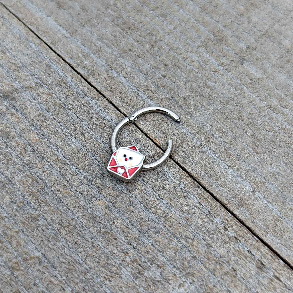 BodyCandy 16G 3/8 Sweet Love Letter Valentine Hinged Segment Ring — in-use photo