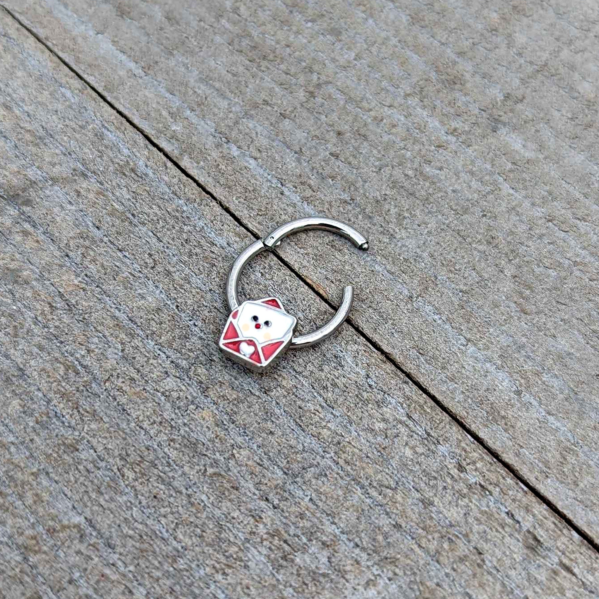 BodyCandy 16G 3/8 Sweet Love Letter Valentine Hinged Segment Ring — in-use photo