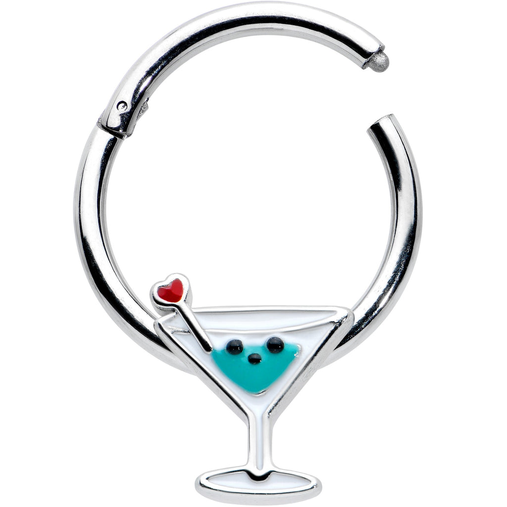 BodyCandy 16G 3/8 Sweet Martini Glass Heart Hinged Segment Ring — detail close-up