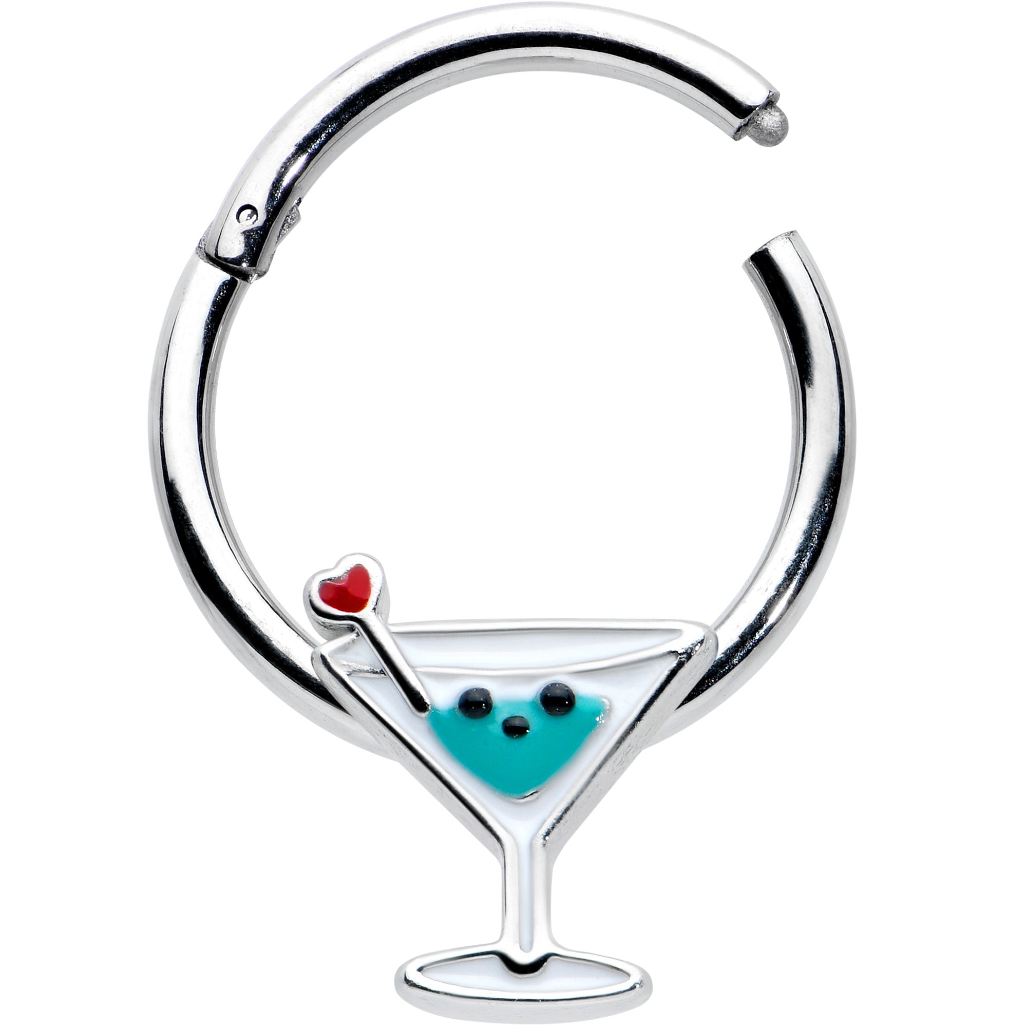BodyCandy 16G 3/8 Sweet Martini Glass Heart Hinged Segment Ring — detail close-up