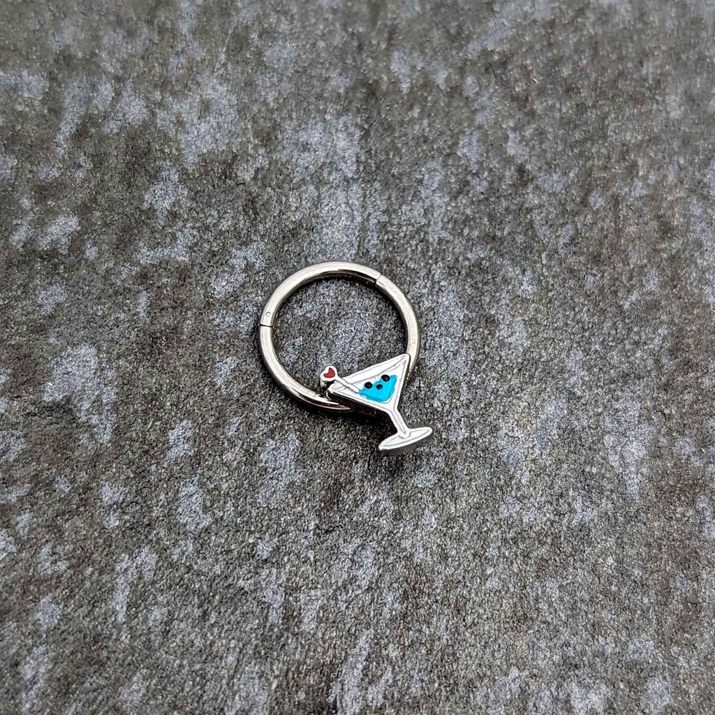 BodyCandy 16G 3/8 Sweet Martini Glass Heart Hinged Segment Ring — side view