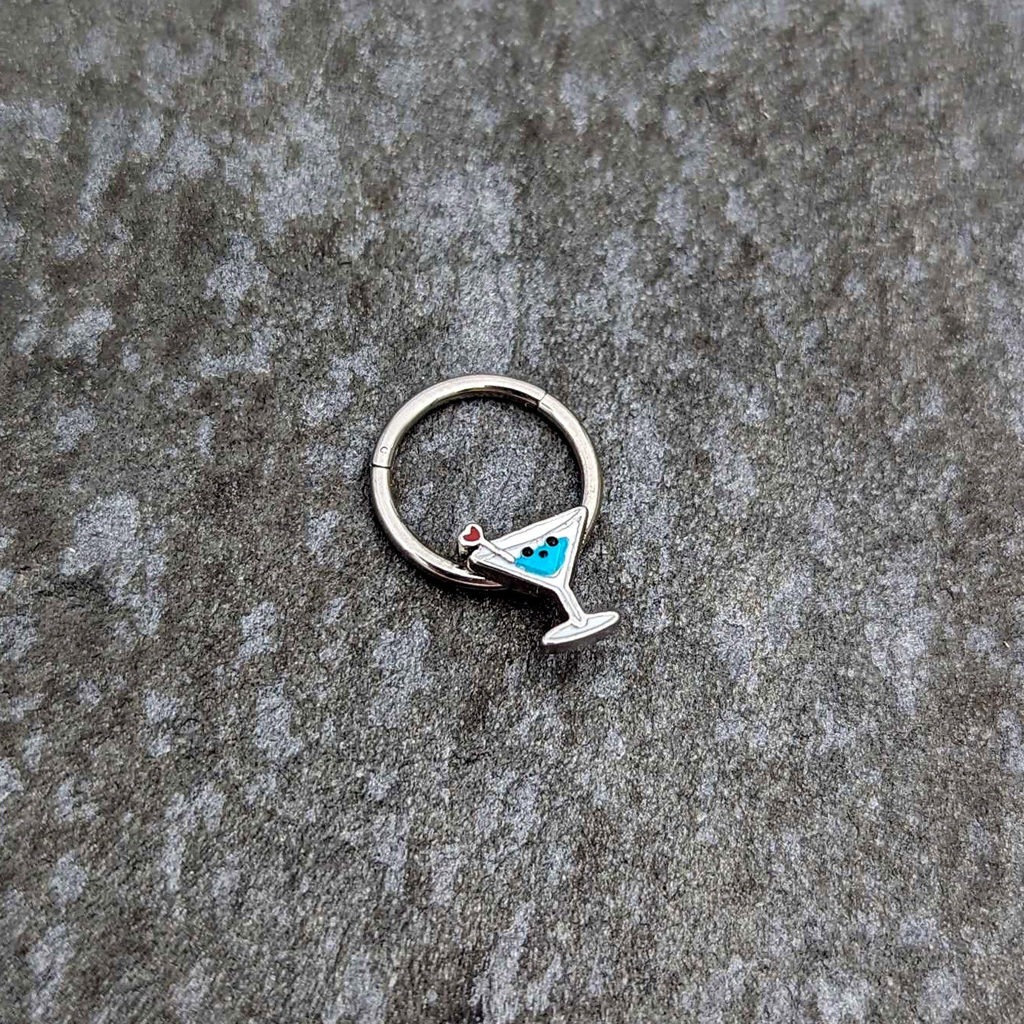 BodyCandy 16G 3/8 Sweet Martini Glass Heart Hinged Segment Ring — side view