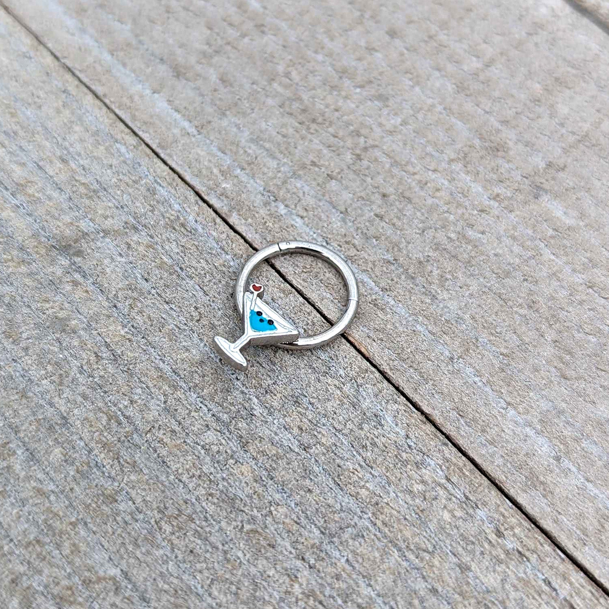 BodyCandy 16G 3/8 Sweet Martini Glass Heart Hinged Segment Ring — alternative angle