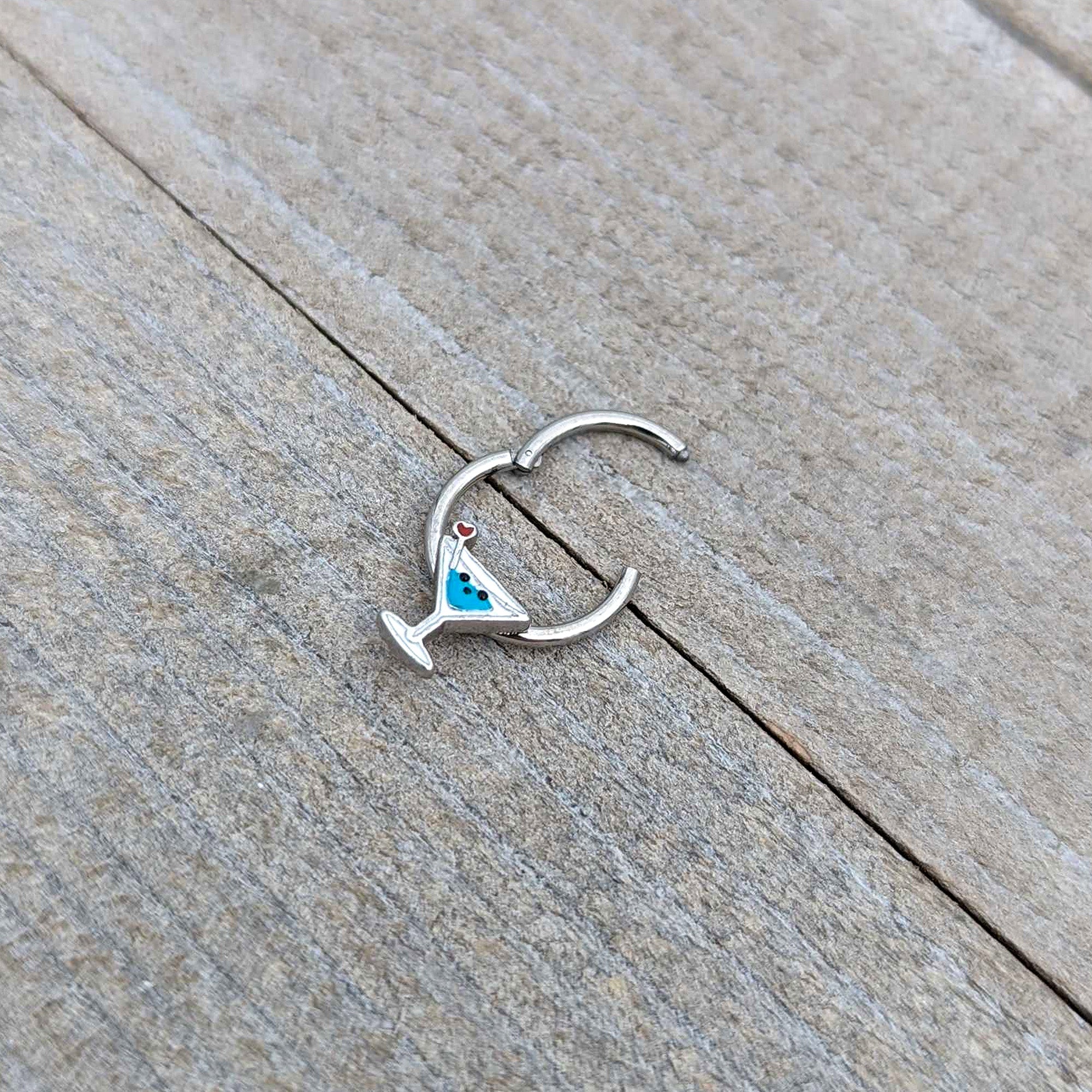 BodyCandy 16G 3/8 Sweet Martini Glass Heart Hinged Segment Ring — in-use photo