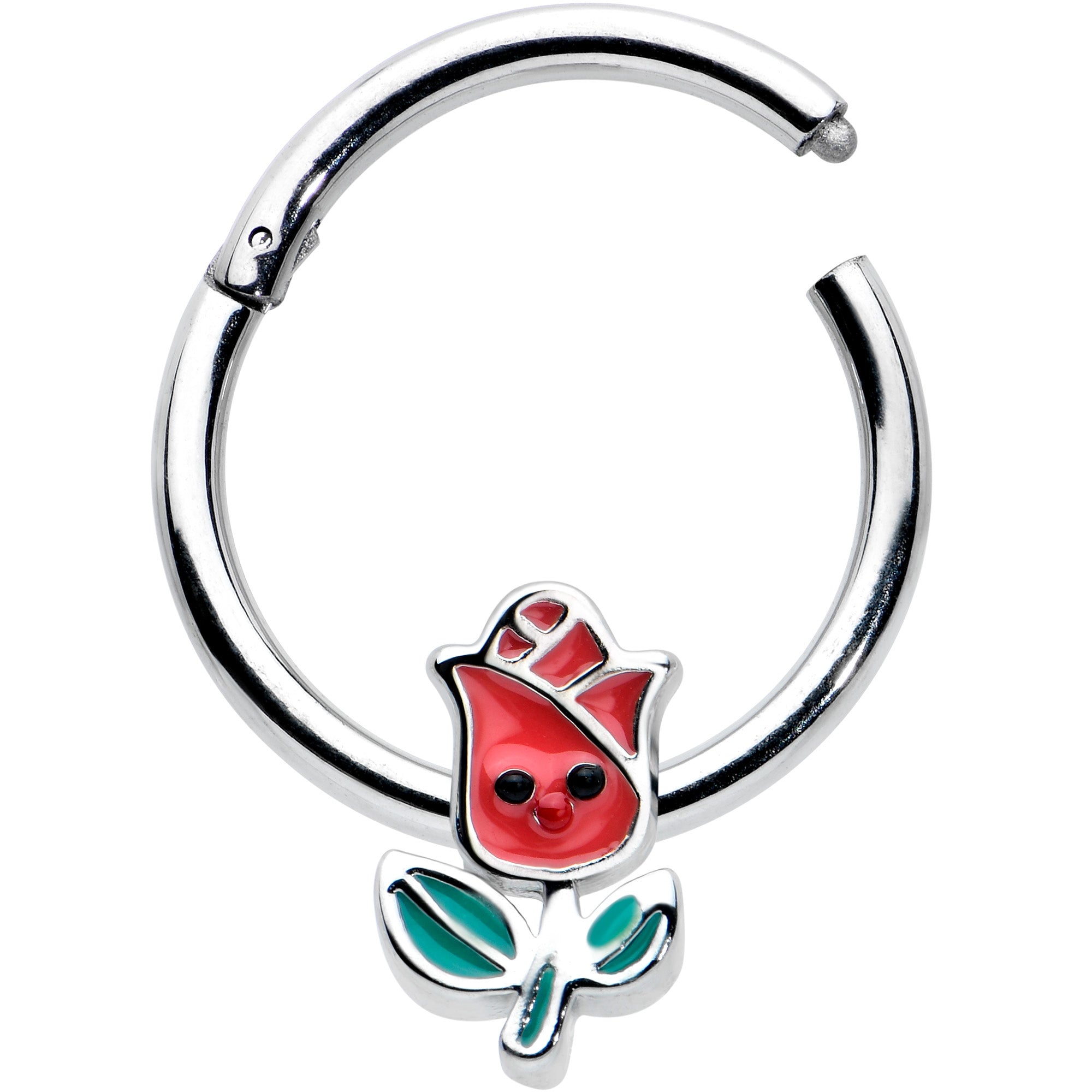 BodyCandy 16G 3/8 Sweet Happy Rose Flower Hinged Segment Ring — detail close-up