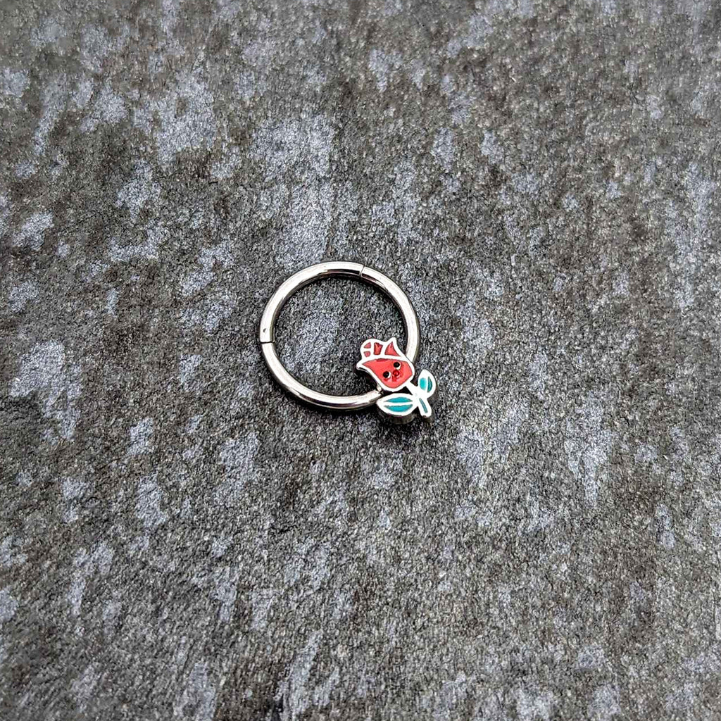 BodyCandy 16G 3/8 Sweet Happy Rose Flower Hinged Segment Ring — side view
