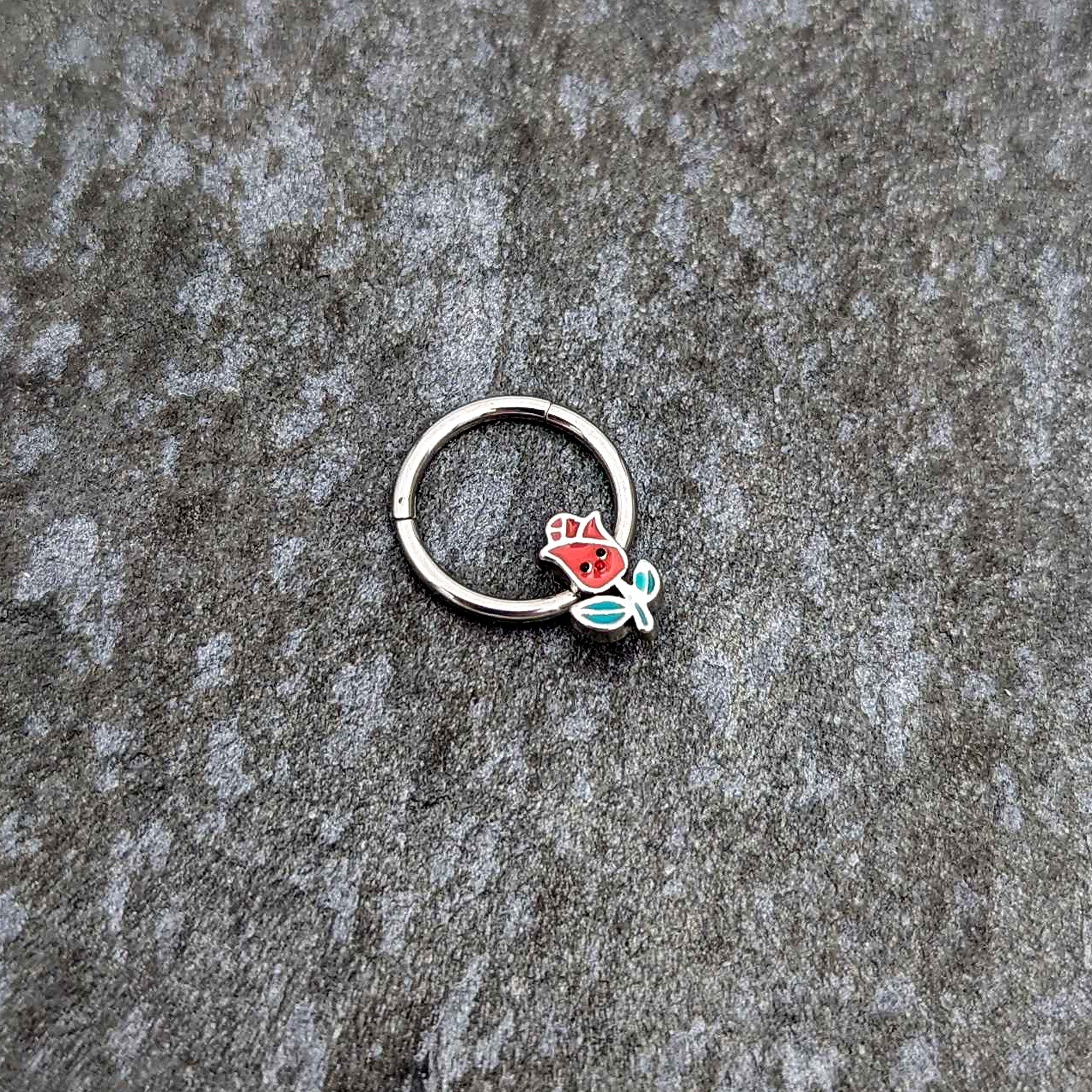 BodyCandy 16G 3/8 Sweet Happy Rose Flower Hinged Segment Ring — side view