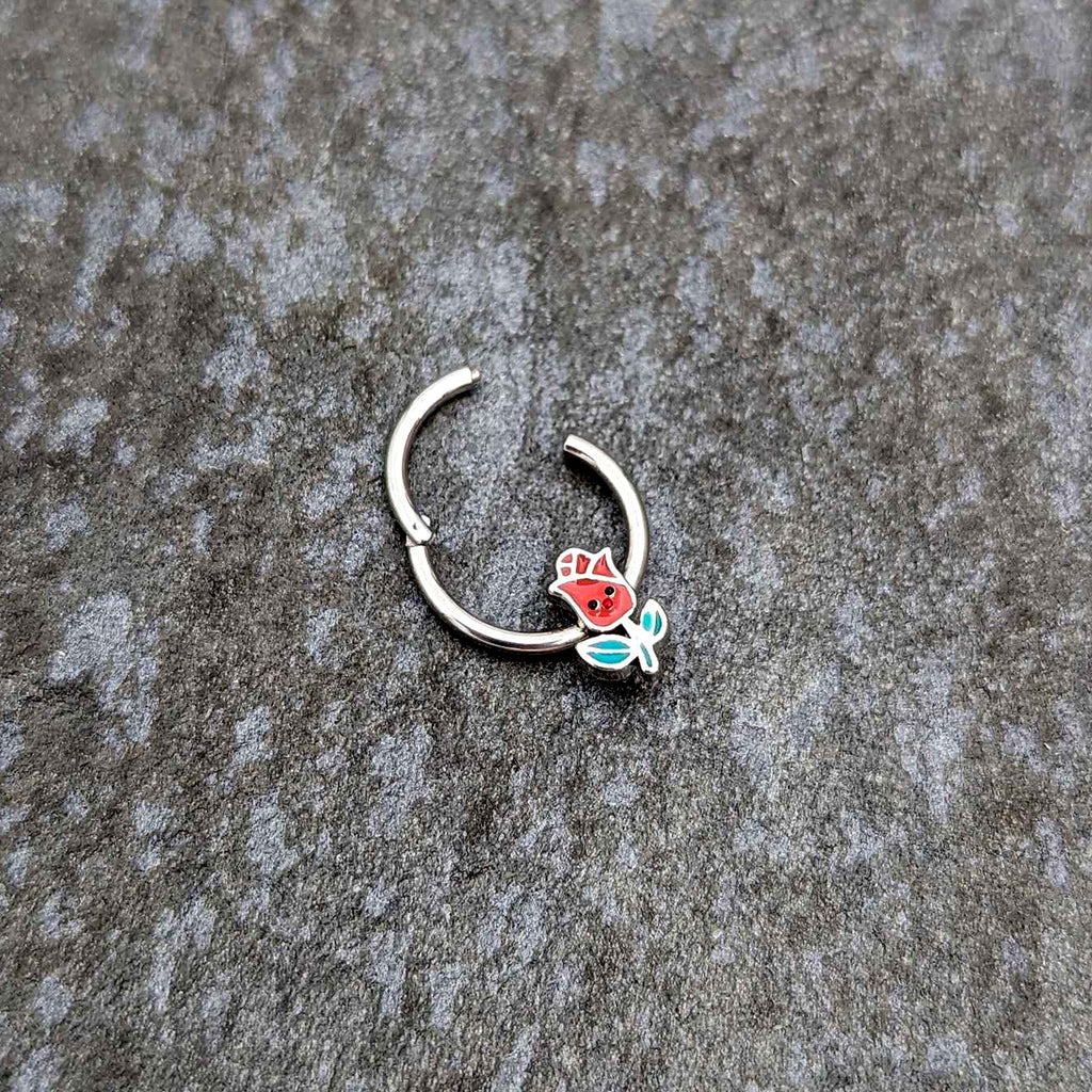 BodyCandy 16G 3/8 Sweet Happy Rose Flower Hinged Segment Ring — back view