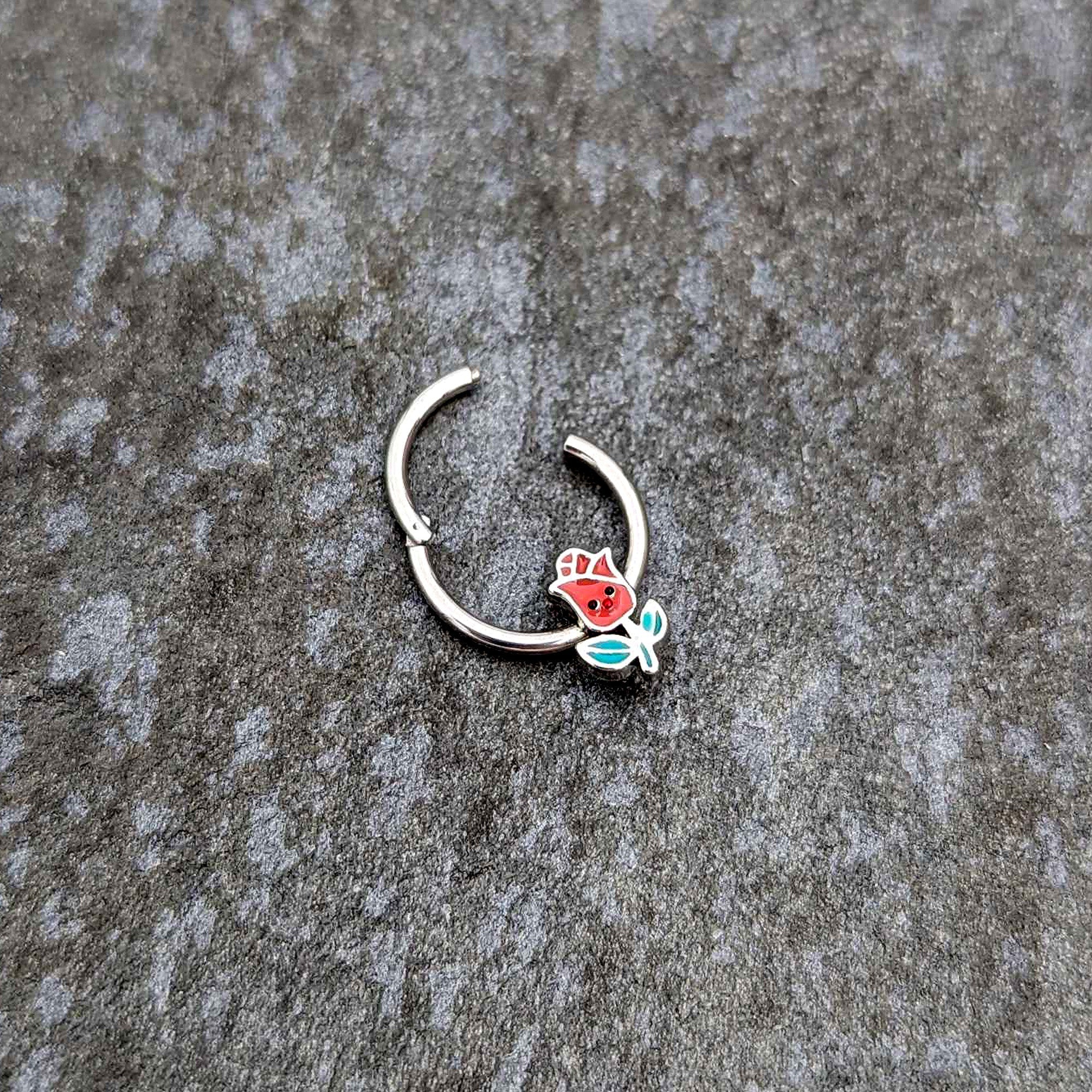 BodyCandy 16G 3/8 Sweet Happy Rose Flower Hinged Segment Ring — back view