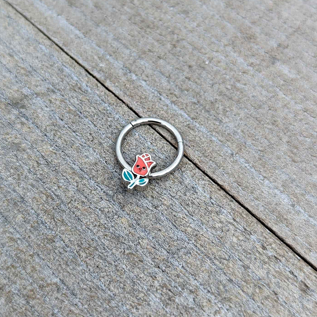BodyCandy 16G 3/8 Sweet Happy Rose Flower Hinged Segment Ring — alternative angle
