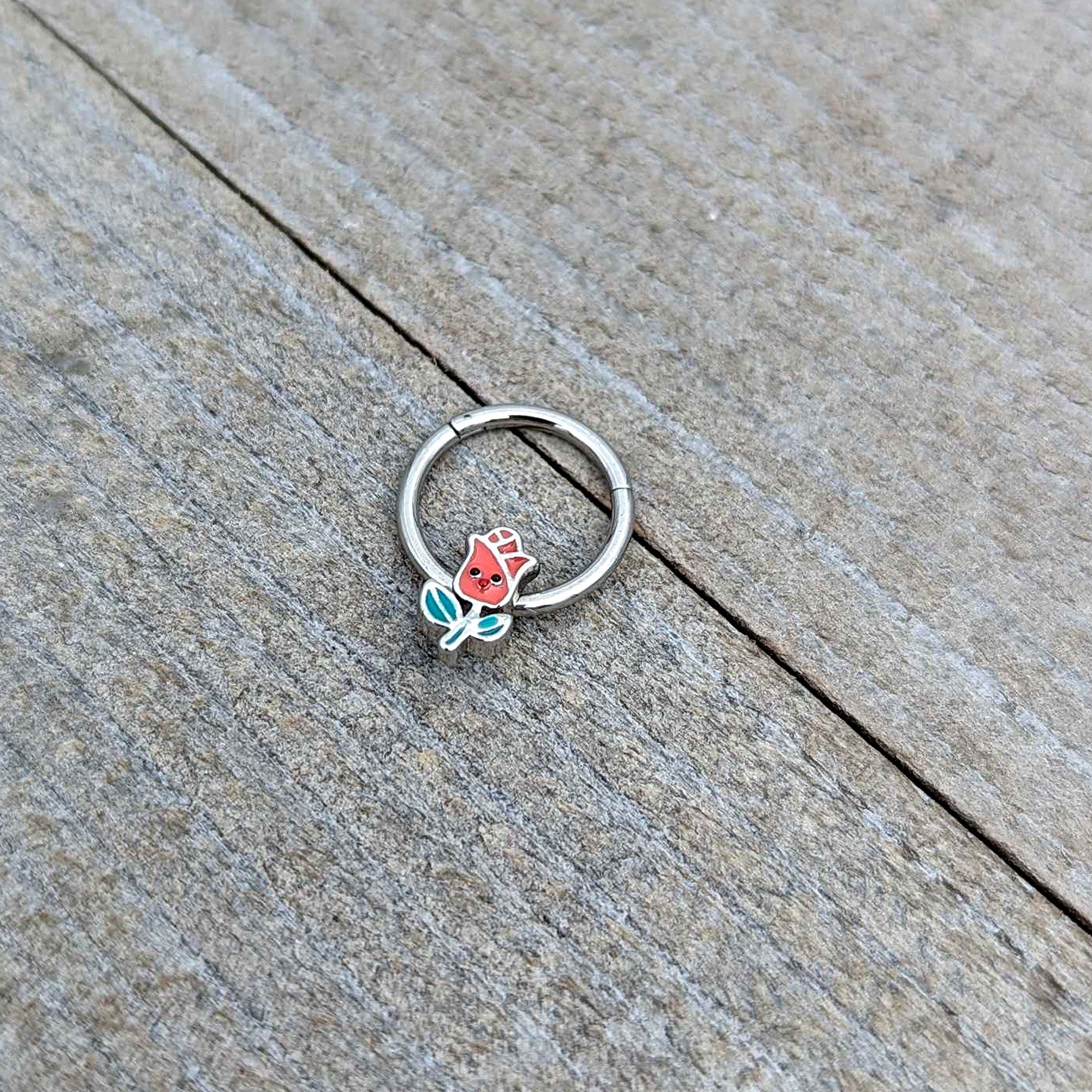 BodyCandy 16G 3/8 Sweet Happy Rose Flower Hinged Segment Ring — alternative angle