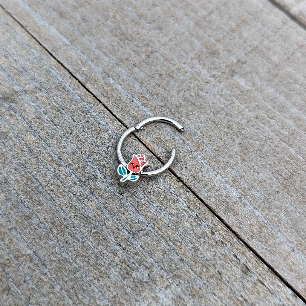BodyCandy 16G 3/8 Sweet Happy Rose Flower Hinged Segment Ring — in-use photo