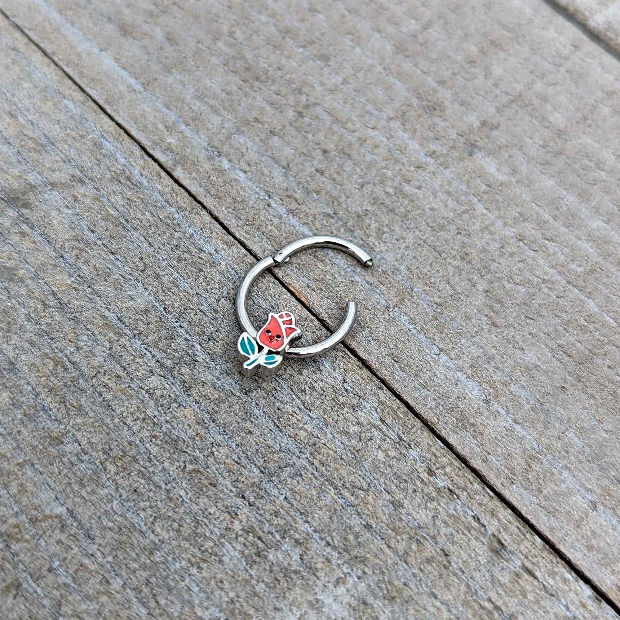 BodyCandy 16G 3/8 Sweet Happy Rose Flower Hinged Segment Ring — in-use photo