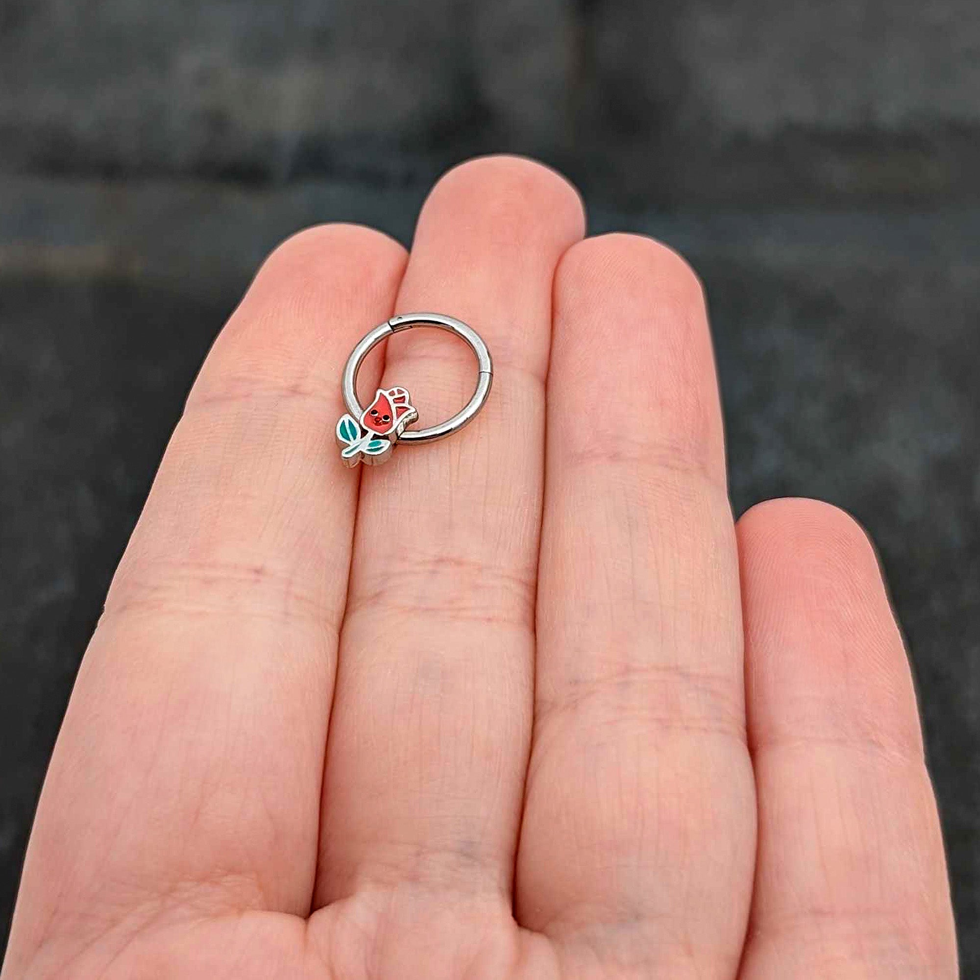 BodyCandy 16G 3/8 Sweet Happy Rose Flower Hinged Segment Ring — size reference