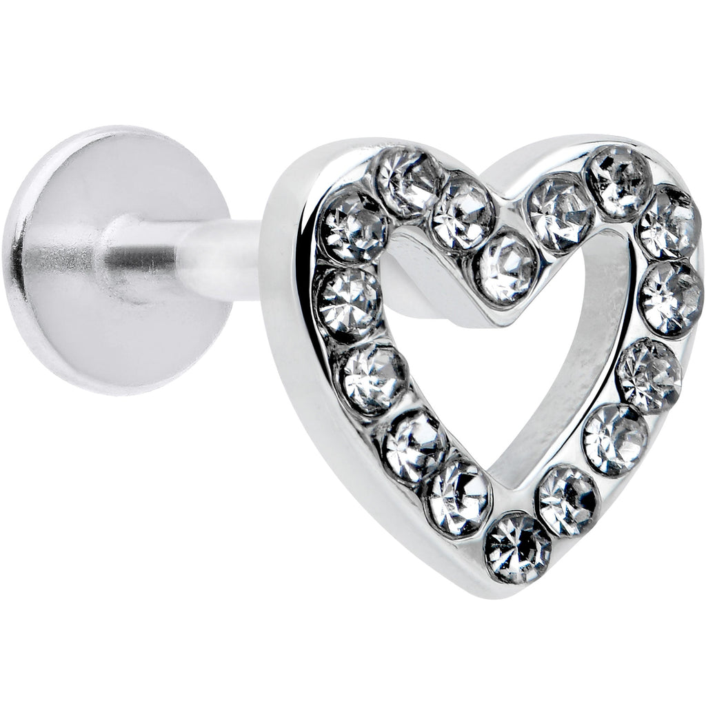 BodyCandy 16G 5/16 Clear Gem Open Heart Valentine Labret Monroe Tragus — main product shot