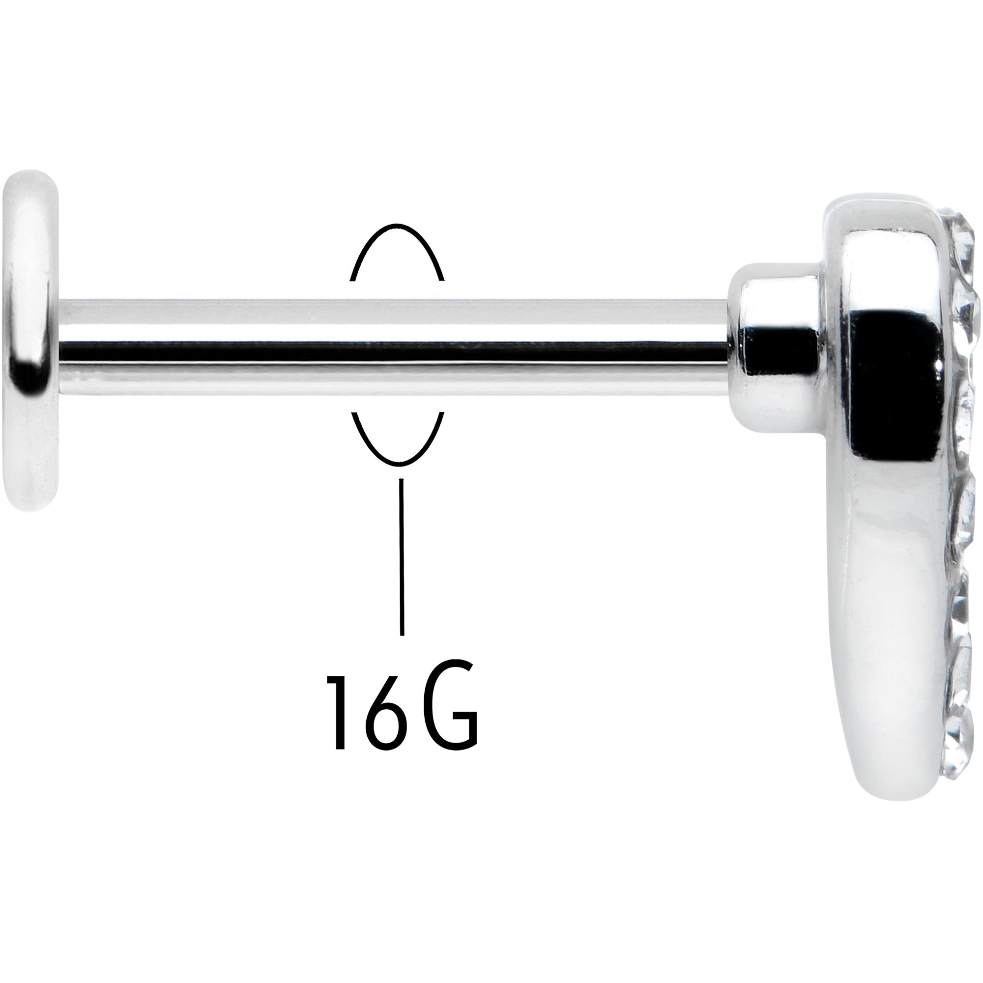 BodyCandy 16G 5/16 Clear Gem Open Heart Valentine Labret Monroe Tragus — back view