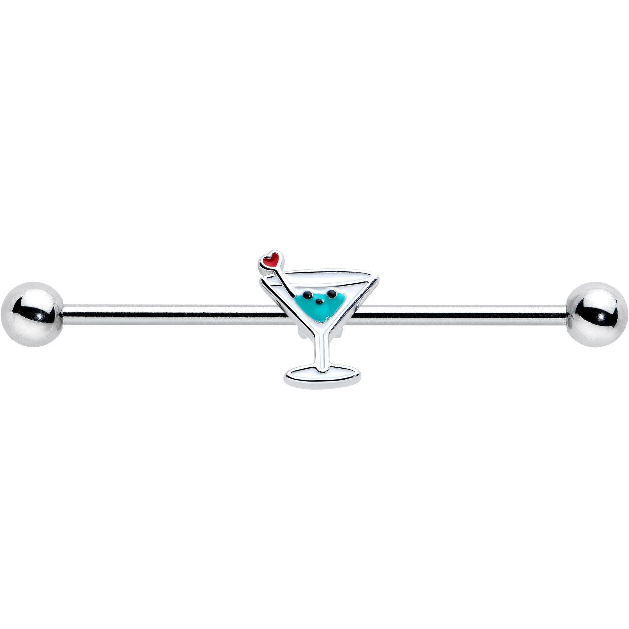 BodyCandy 14G Sweet Martini Glass Heart Industrial Barbell 38mm — detail close-up