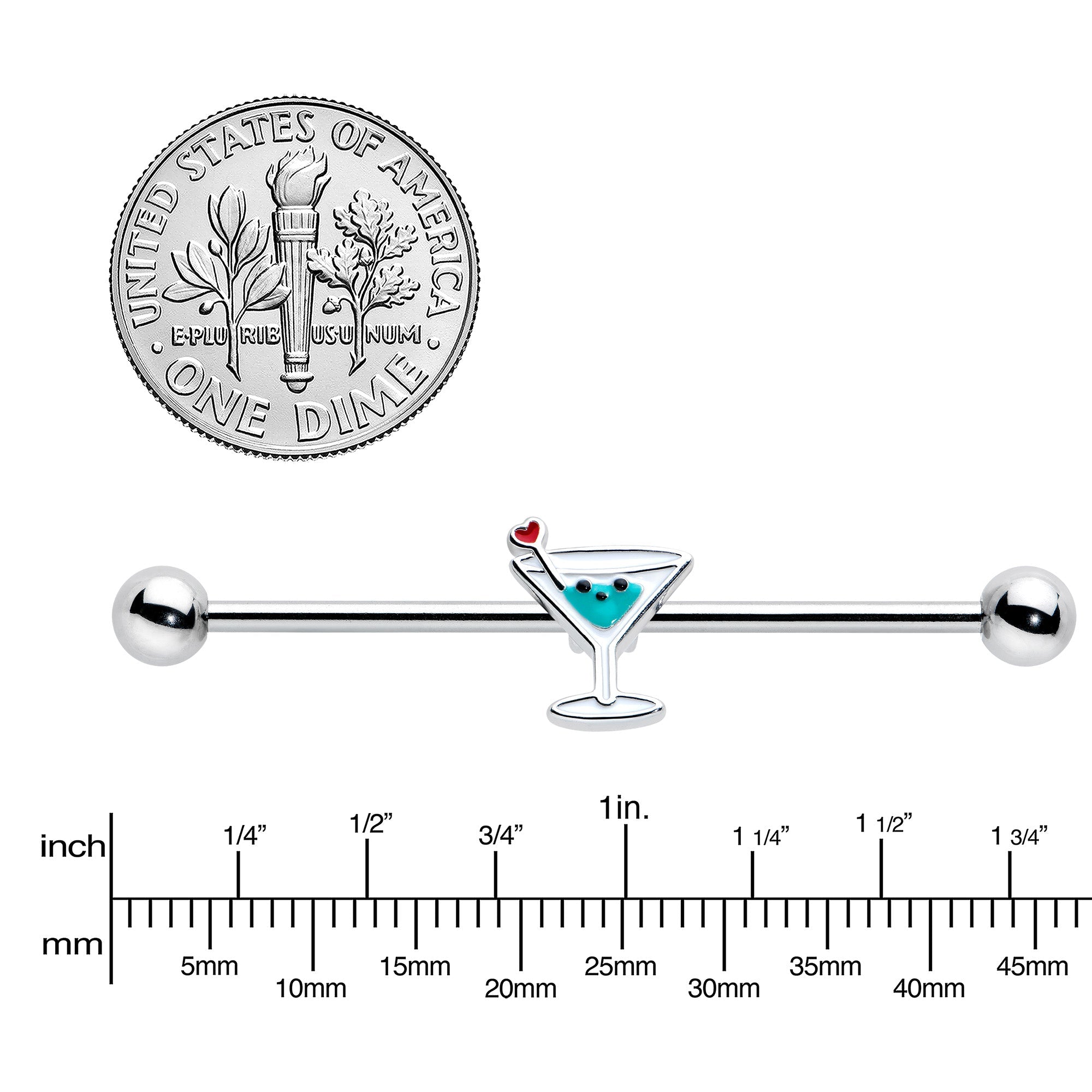 BodyCandy 14G Sweet Martini Glass Heart Industrial Barbell 38mm — lifestyle context