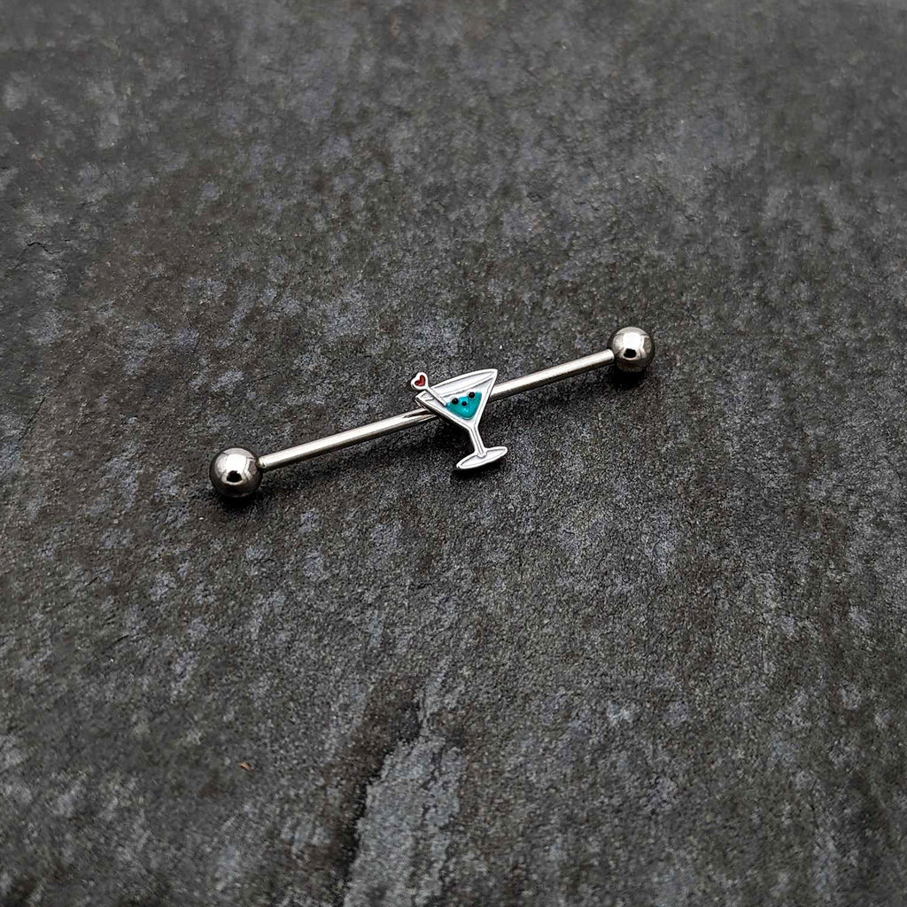 BodyCandy 14G Sweet Martini Glass Heart Industrial Barbell 38mm — side view