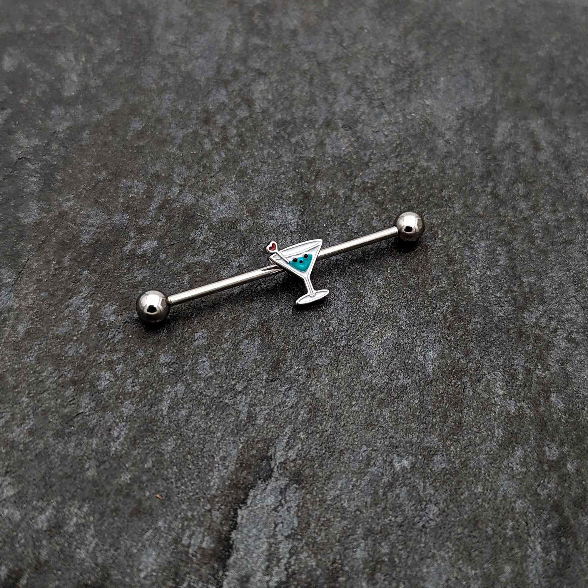 BodyCandy 14G Sweet Martini Glass Heart Industrial Barbell 38mm — side view