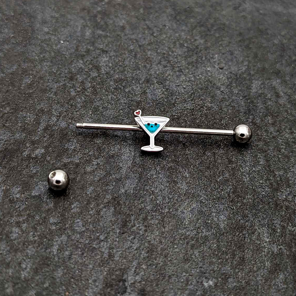 BodyCandy 14G Sweet Martini Glass Heart Industrial Barbell 38mm — back view