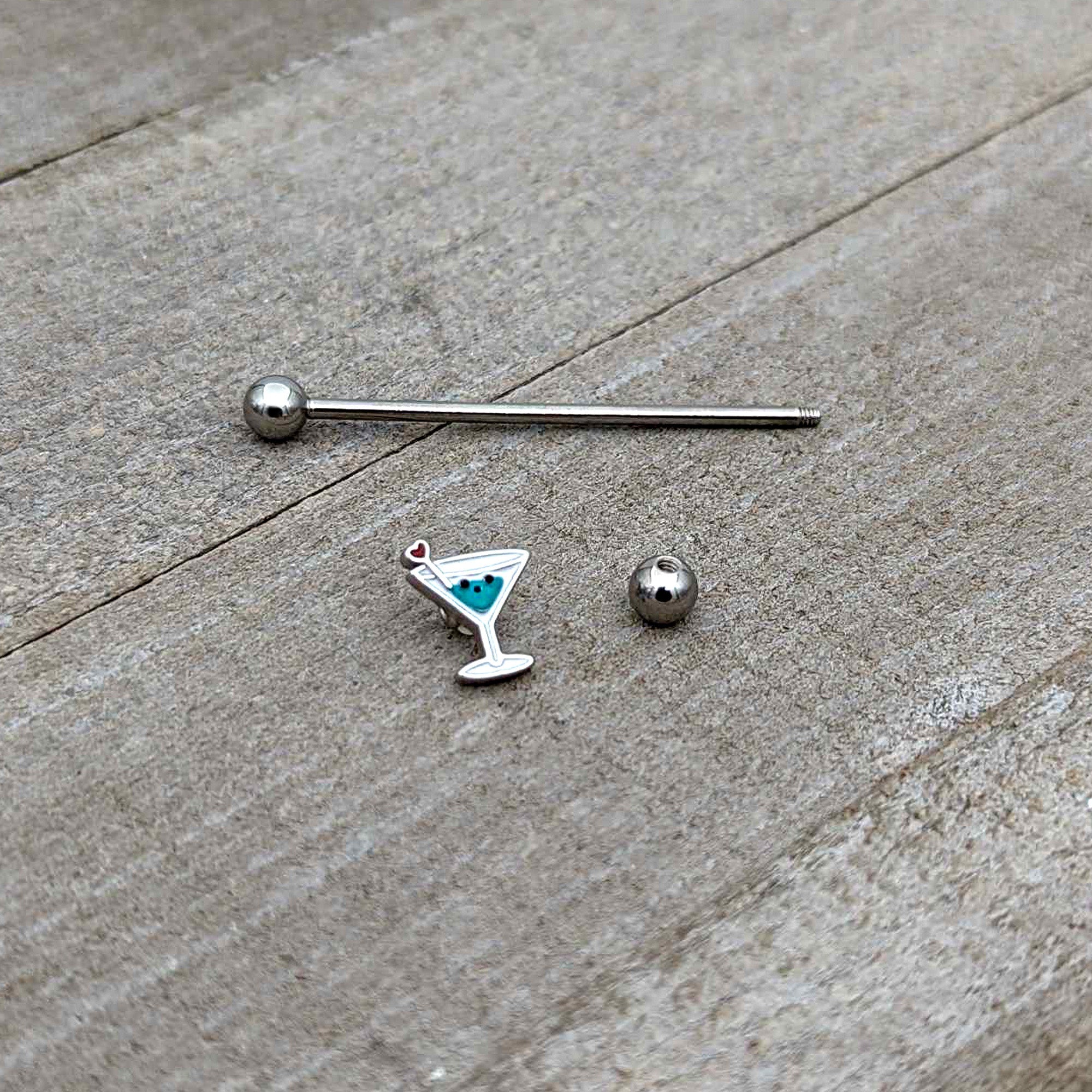 BodyCandy 14G Sweet Martini Glass Heart Industrial Barbell 38mm — in-use photo