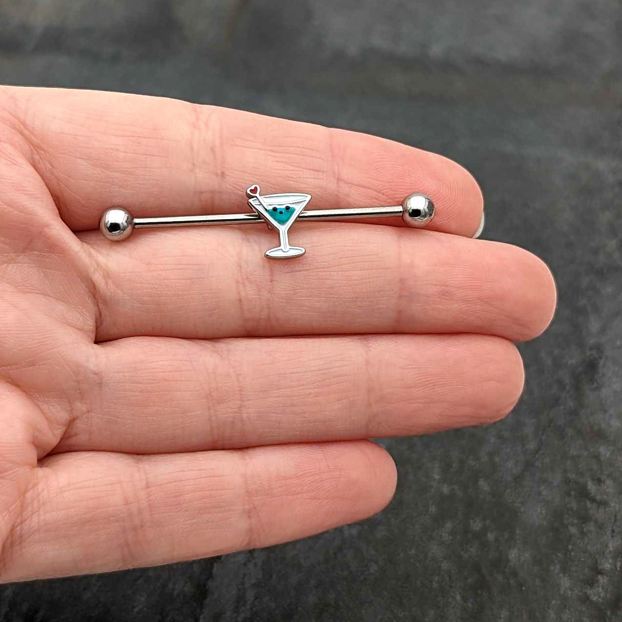 BodyCandy 14G Sweet Martini Glass Heart Industrial Barbell 38mm — size reference