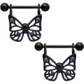 BodyCandy 14G 11/16 Purple CZ Gem Black Skull Butterfly Dangle Nipple Ring Set — main product shot