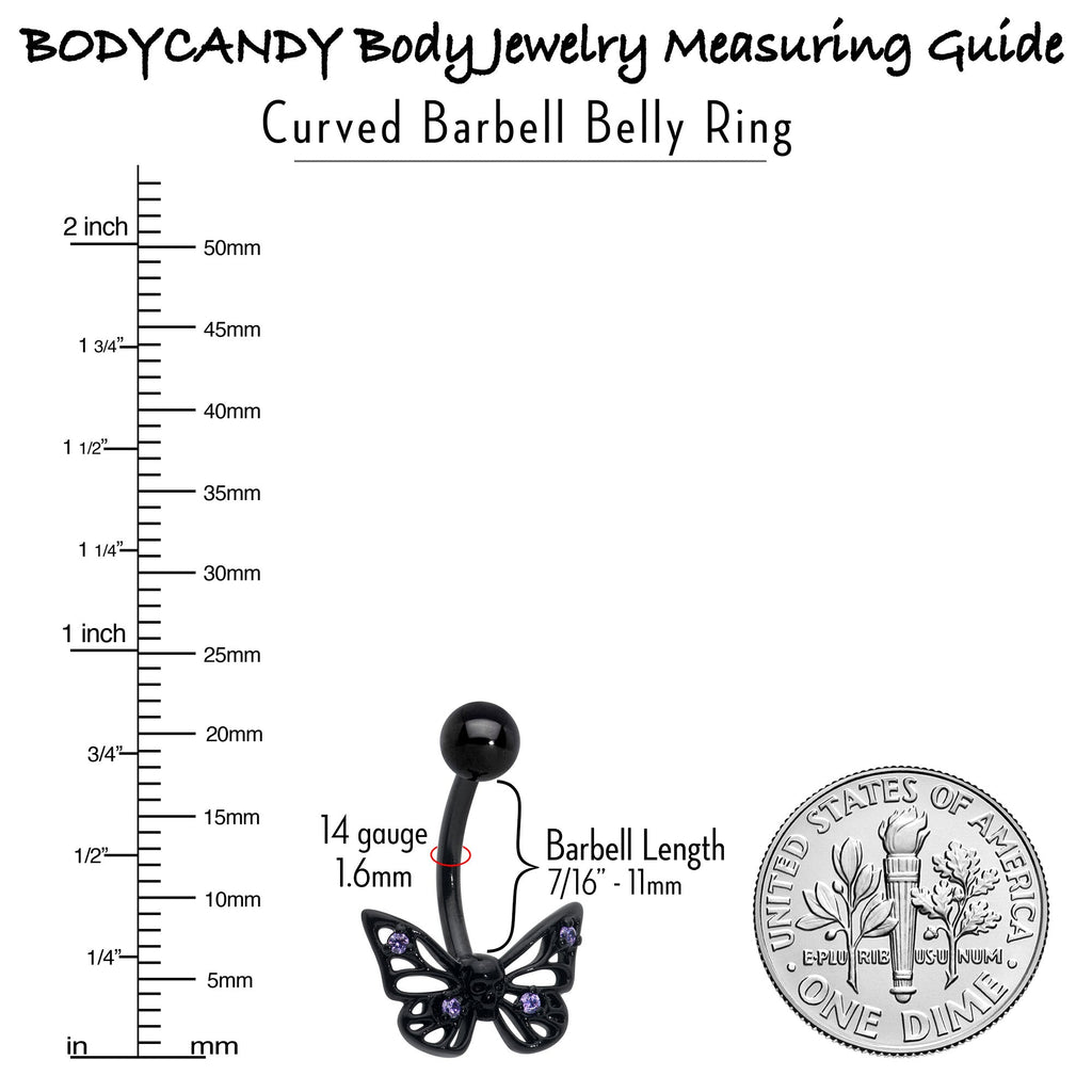 BodyCandy Purple CZ Gem Black Skull Butterfly Belly Ring — in-use photo