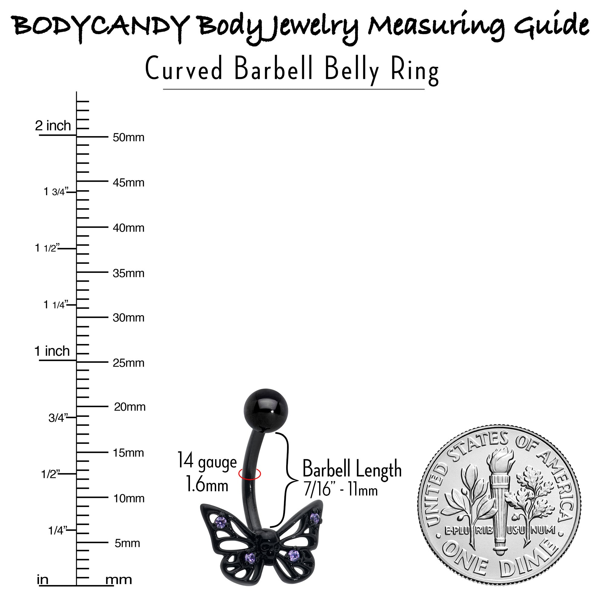 BodyCandy Purple CZ Gem Black Skull Butterfly Belly Ring — in-use photo