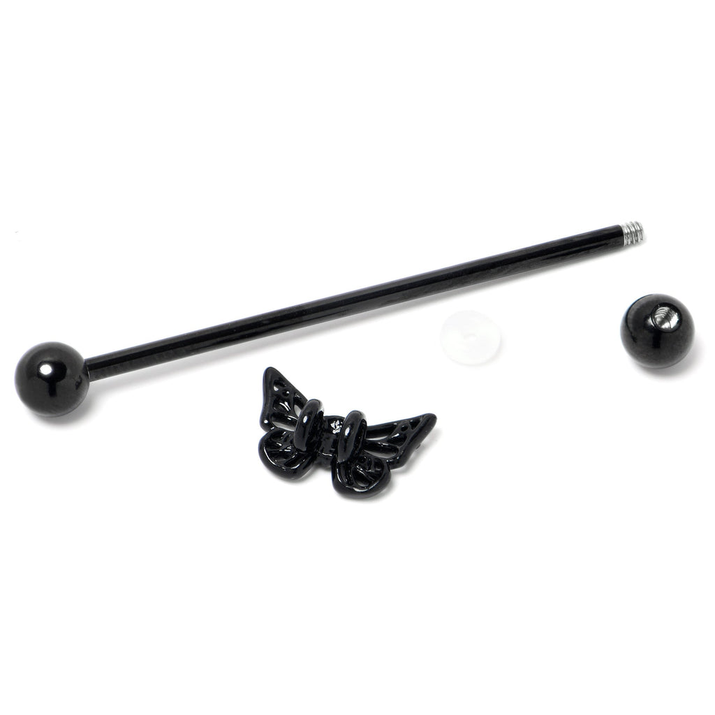 BodyCandy 14G Purple CZ Gem Black Skull Butterfly Industrial Barbell 38mm — back view