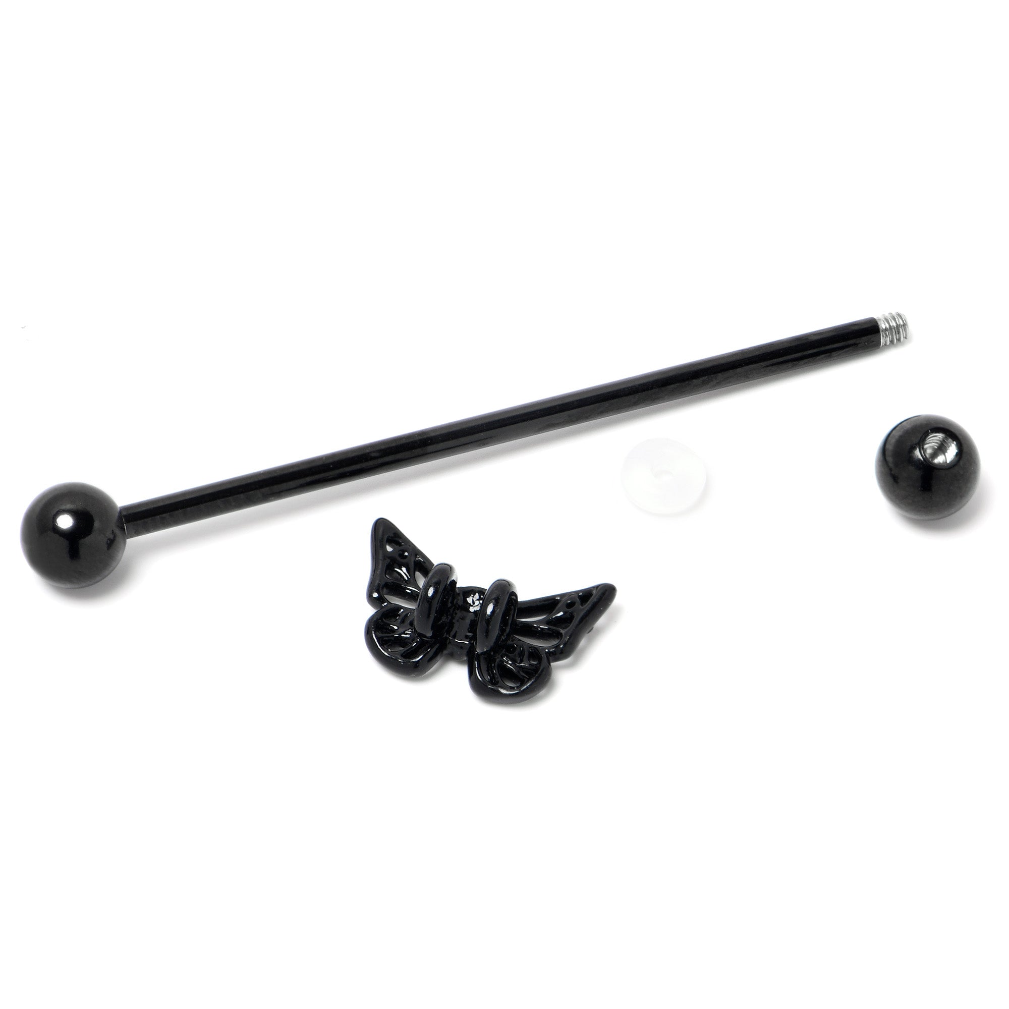 BodyCandy 14G Purple CZ Gem Black Skull Butterfly Industrial Barbell 38mm — back view