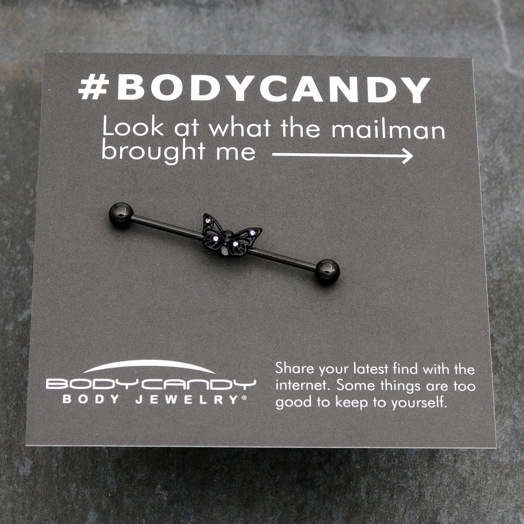BodyCandy 14G Purple CZ Gem Black Skull Butterfly Industrial Barbell 38mm — size reference