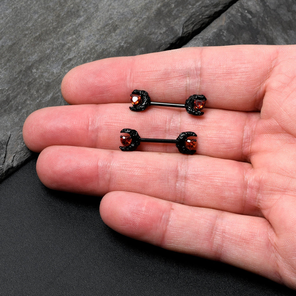 BodyCandy 14G 9/16 Red CZ Gem Black Scroll Moon Heart Barbell Nipple Ring Set — lifestyle context