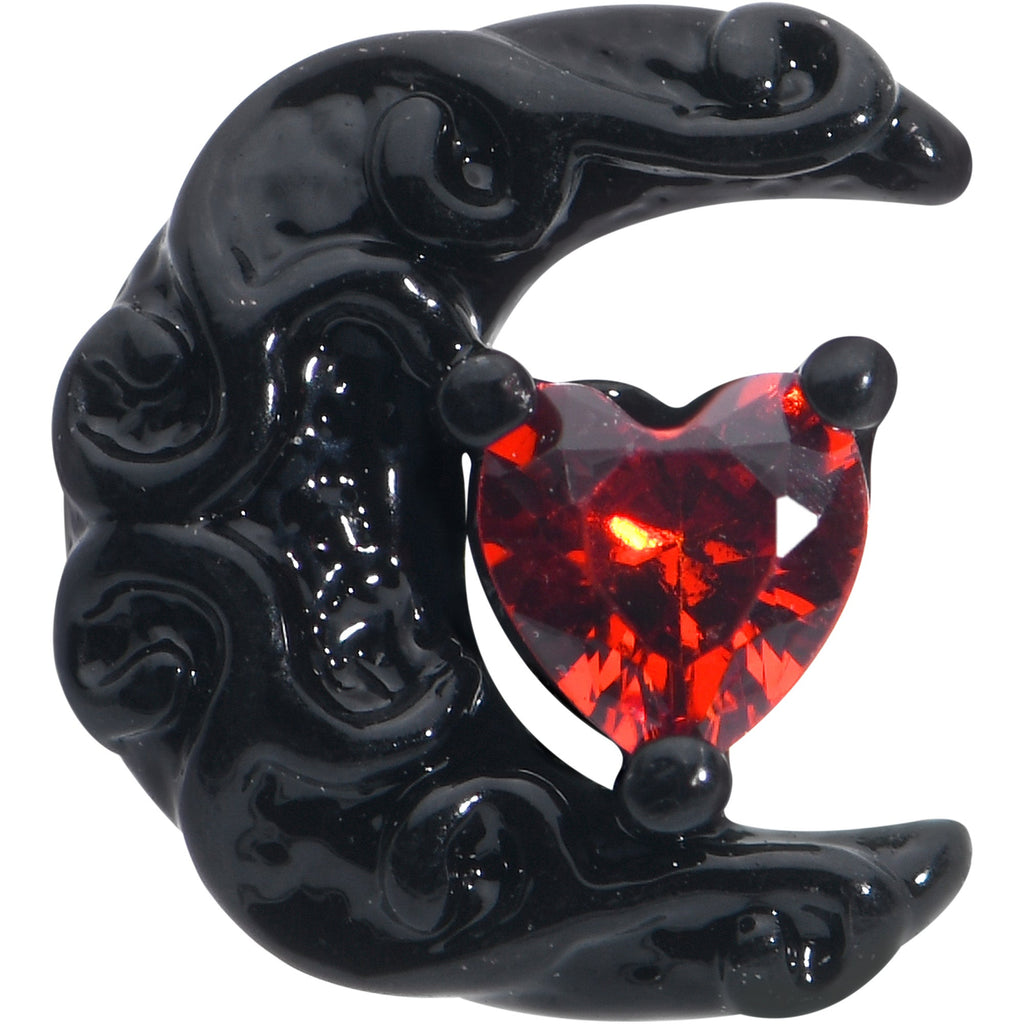 BodyCandy 16G 1/4 Red CZ Gem Black Scroll Moon Heart Cartilage Tragus Earring — detail close-up