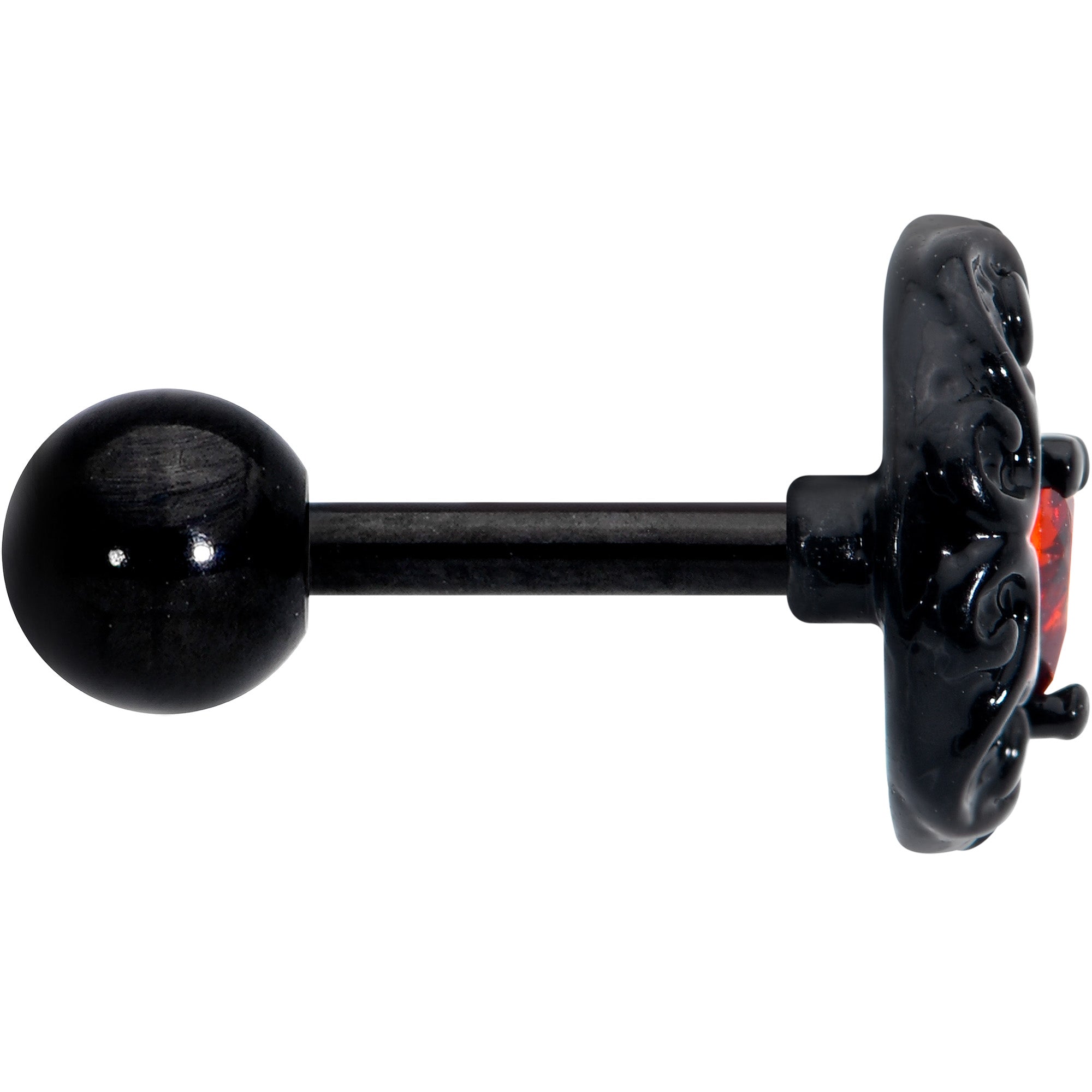 BodyCandy 16G 1/4 Red CZ Gem Black Scroll Moon Heart Cartilage Tragus Earring — lifestyle context