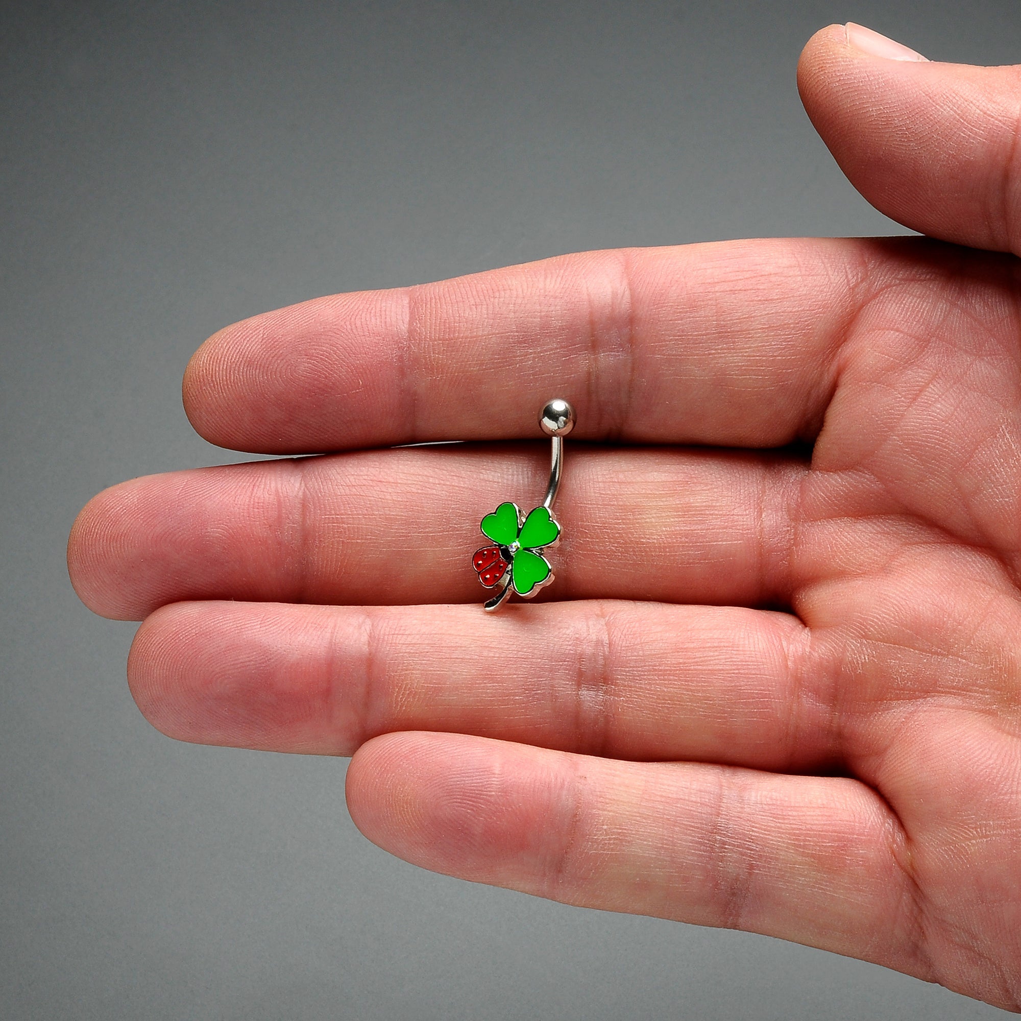 BodyCandy Ladybug Shamrock St Patricks Day Belly Ring — detail close-up