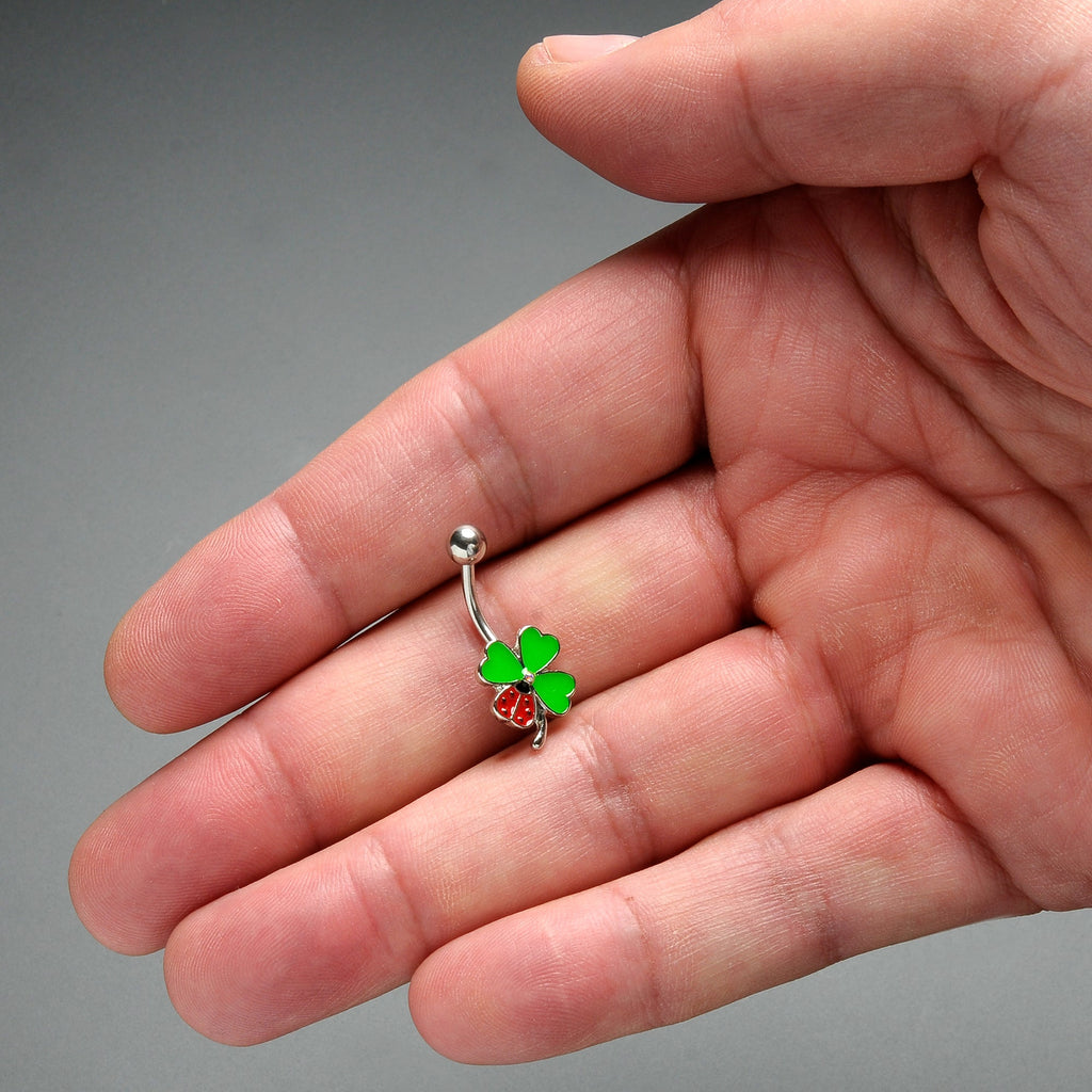 BodyCandy Ladybug Shamrock St Patricks Day Belly Ring — side view