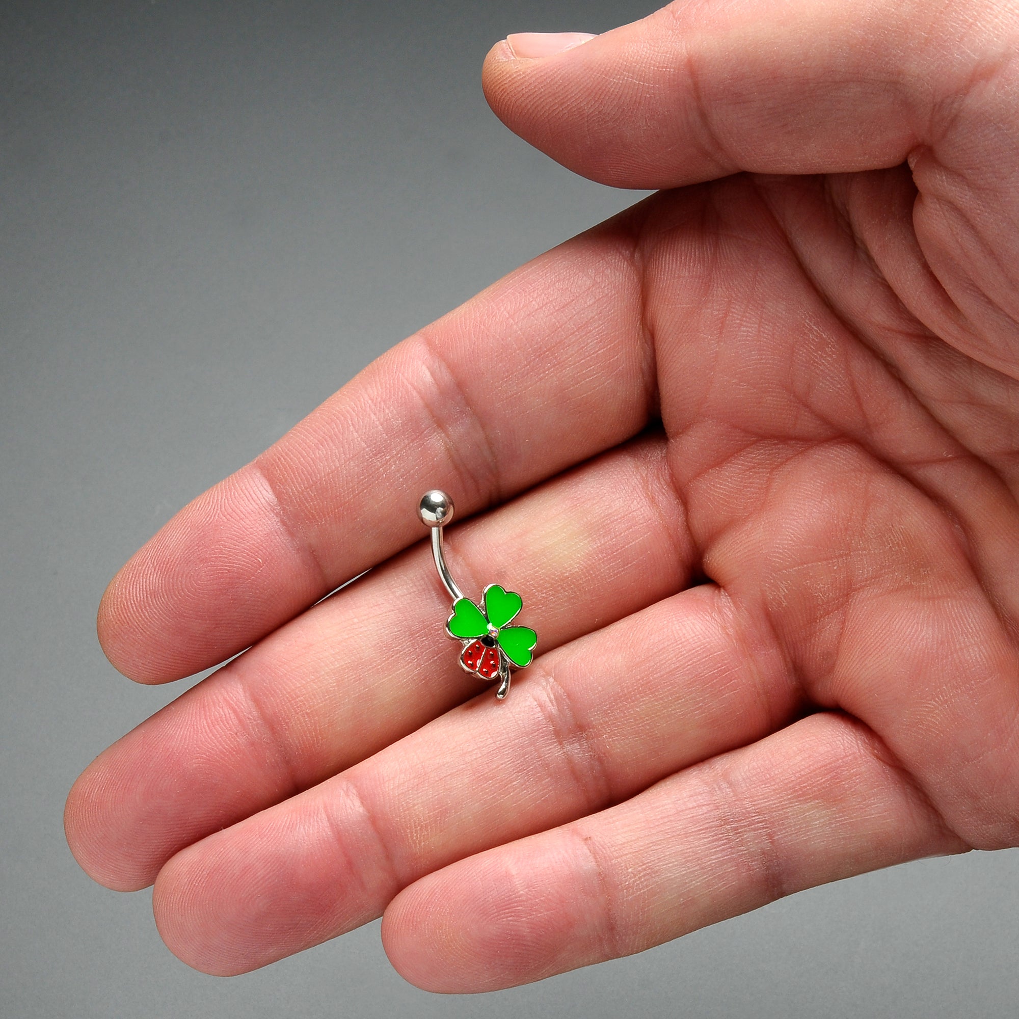 BodyCandy Ladybug Shamrock St Patricks Day Belly Ring — side view