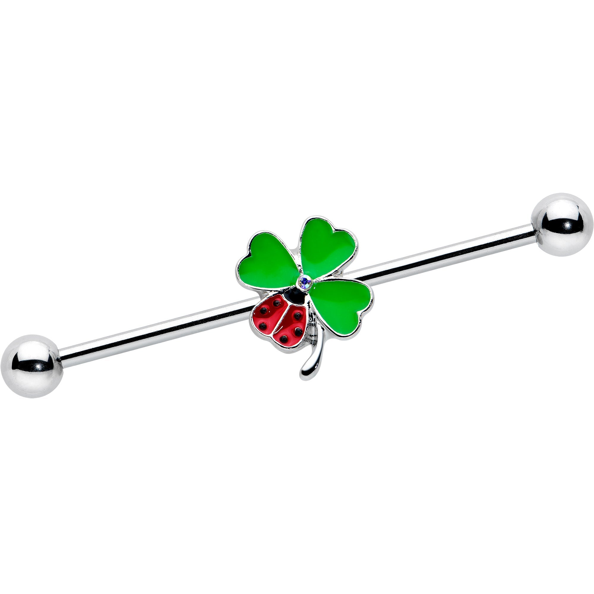 BodyCandy 14G Ladybug Shamrock St Patricks Day Industrial Barbell 38mm — main product shot