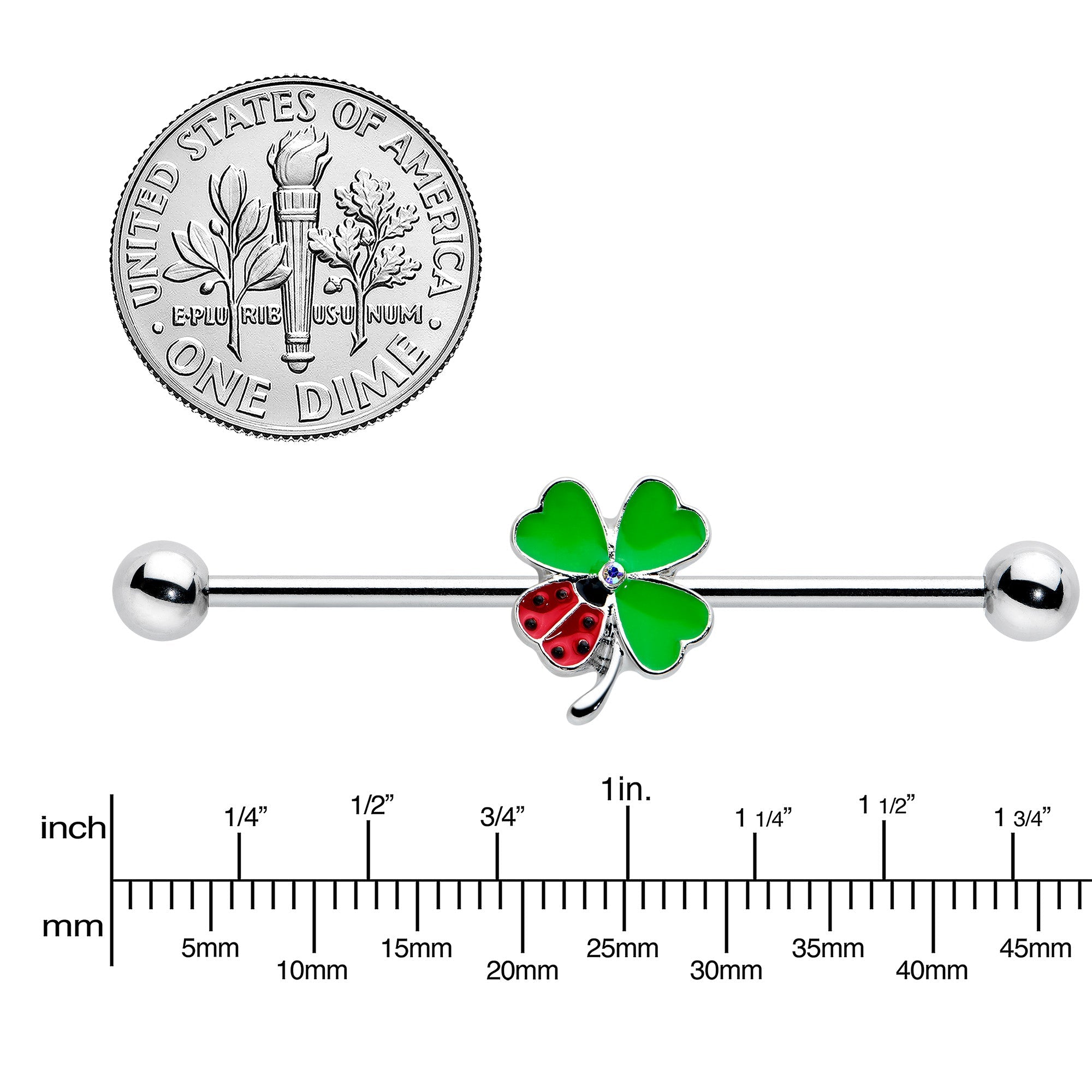 BodyCandy 14G Ladybug Shamrock St Patricks Day Industrial Barbell 38mm — lifestyle context
