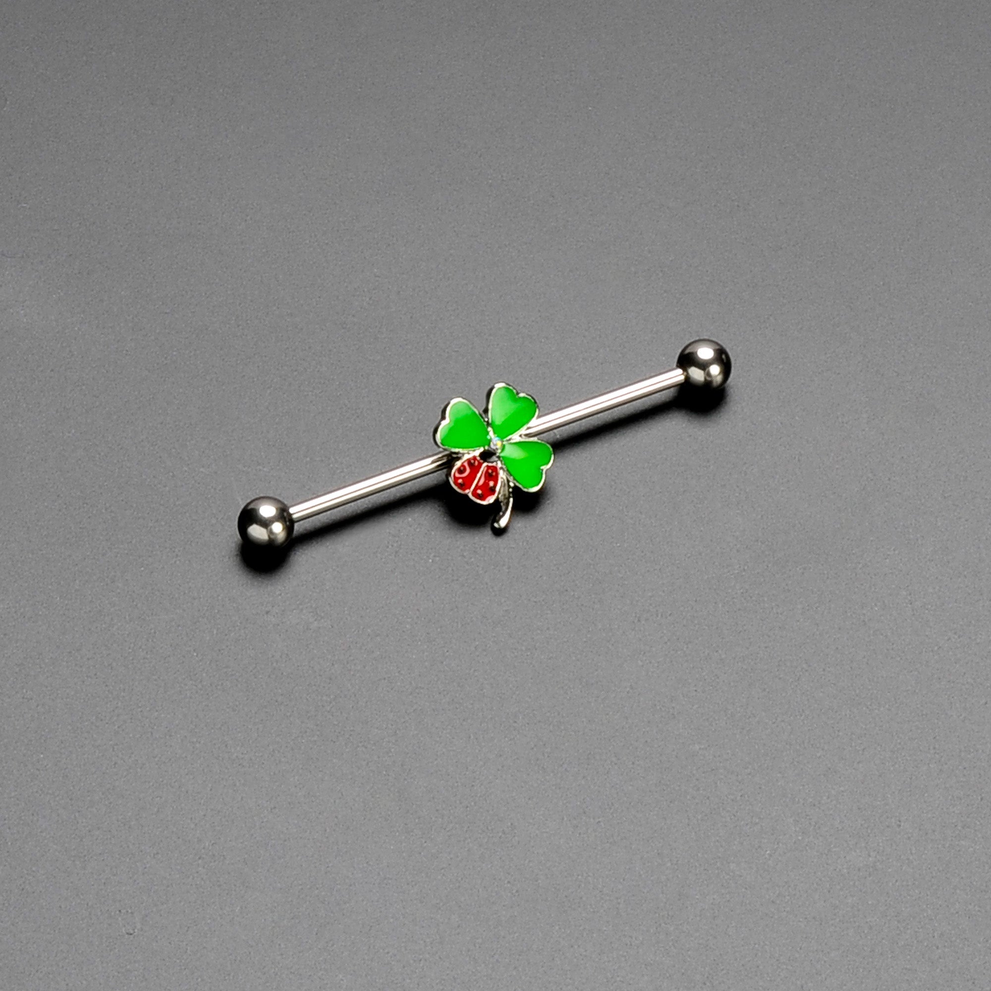 BodyCandy 14G Ladybug Shamrock St Patricks Day Industrial Barbell 38mm — side view