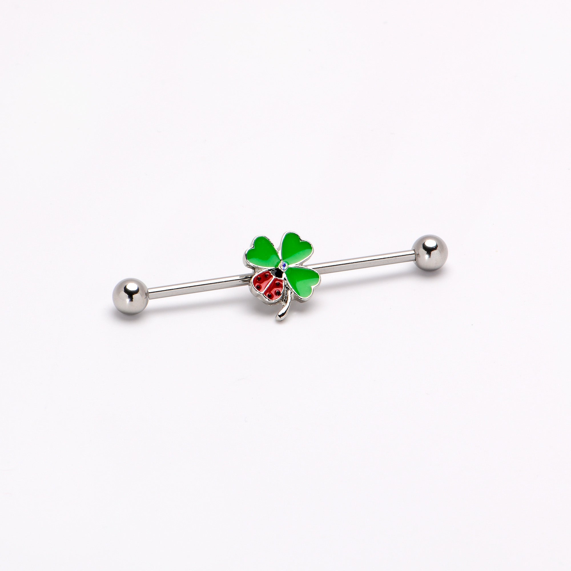 BodyCandy 14G Ladybug Shamrock St Patricks Day Industrial Barbell 38mm — back view